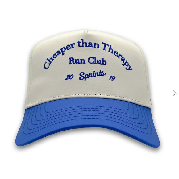 Sprints Cheaper Than Therapy Run Club Structured VP Hat Blue & White EUC Unisex - Picture 1 of 12